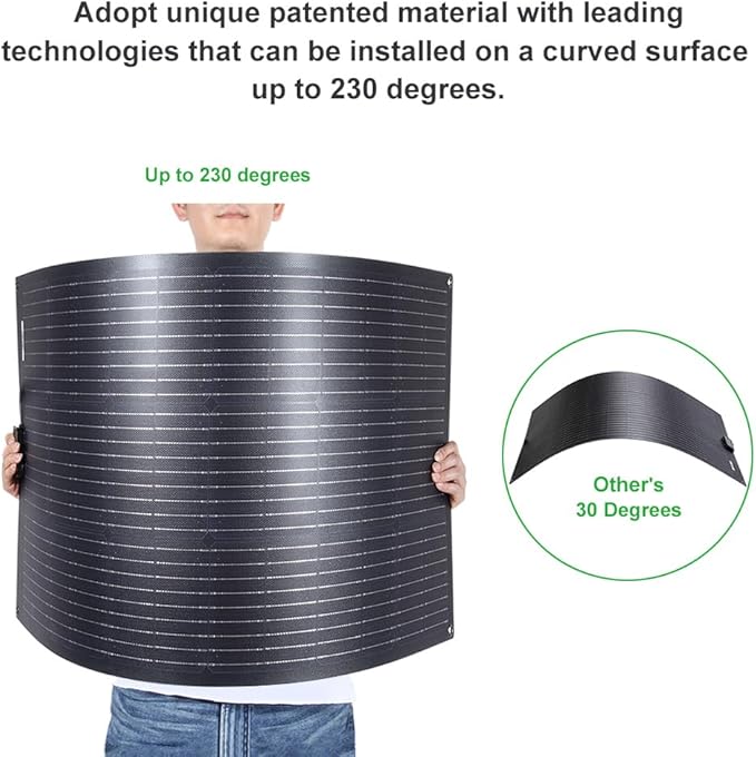 Flexible Solar Panel 200W 12V ETFE 9BB,43.3/8in x 41-1/2in Semi-Flexible Bendable Mono Solar Panel 200 Watt for RV Van Roof TopCamping Home Boat Marin
