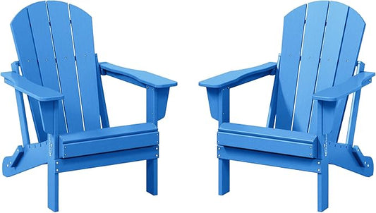 WestinTrends Malibu 2 Piece Set Outdoor Folding Poly Adirondack Chair, Pacific Blue