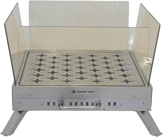 Outdoor Wood Burning Fire Pit Table with Glass Wind Guard and Portable Stainless Steel Wood Stove for Camping Hot Tent Shelter, Patio Backyard Garden Deck Camping