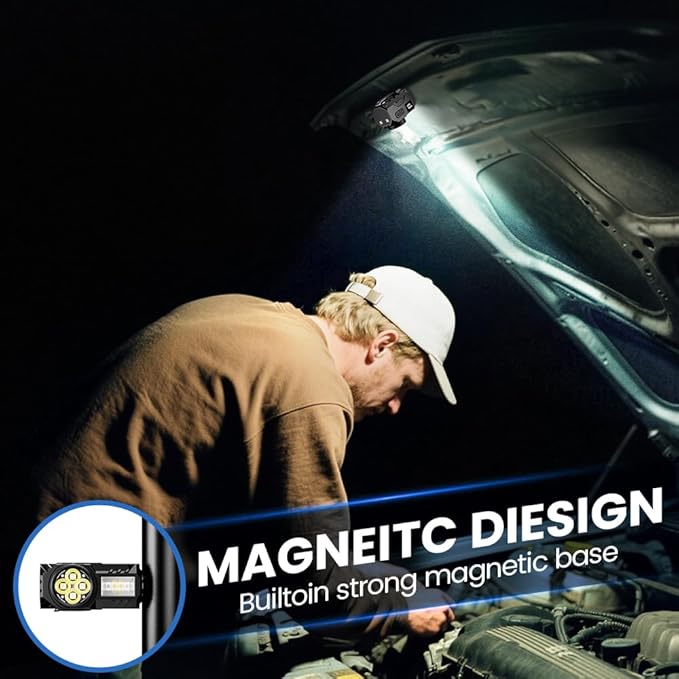 LED Headlamp Rechargeable with Motion Sensor - Super Bright Head Lamp with 6 Modes for Camping & Hiking Gear Essentials, IPX4 Waterproof Headlight Flashlight with Red Light, USB Cable Included(Black)