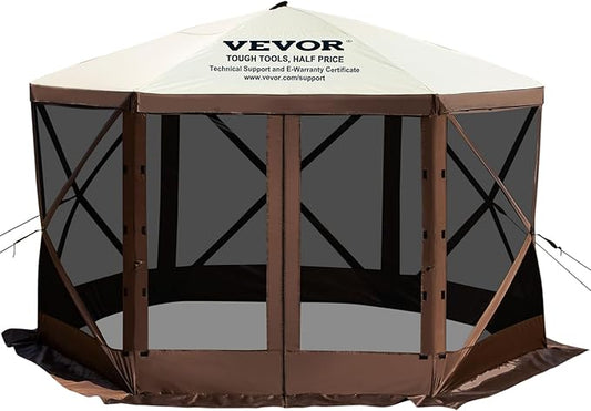 VEVOR Pop Up Gazebo Screen Tent, Pop-Up Instant Gazebo Tents with Mosquito Netting Outdoor Canopy, 6 Sided Sun Shelter 10x10ft with 6 Removable Wind Cloths & 2 Mesh Windows, Pavilion Tent for Patio