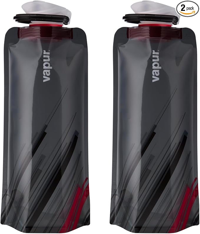 Vapur Collapsible Water Bottle With Carabiner, Compact Bottle Folds Flat For Hydration On The Go, Ideal for Traveling, Hiking or Camping, 23 Ounce, Fire, Pack of 2