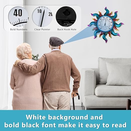 Large Outdoor Thermometer, 23" Metal Indoor Wall Thermometer, Colorful Sun-Shape Outside Thermometer for Patio Home Room Decor