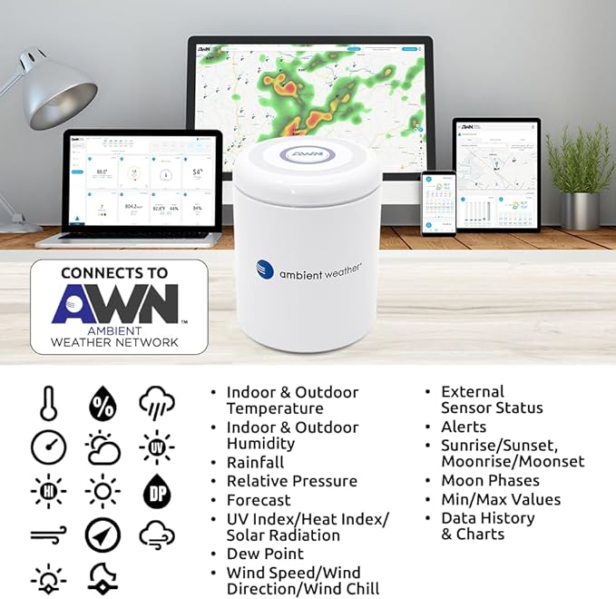 Ambient Weather WS-5000-IP3 Ultrasonic Professional Smart Weather Station with Remote Monitoring and Alerts