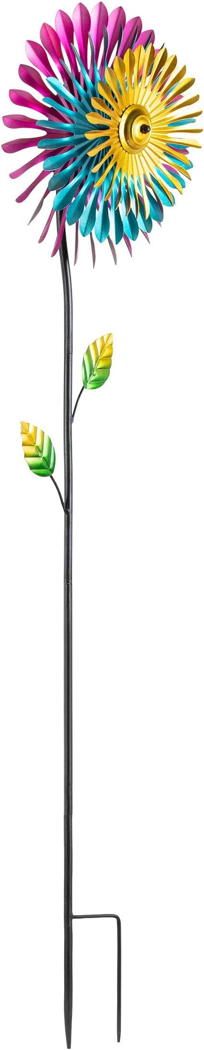 Alpine Corporation 47" Tall Outdoor Metal Windmill Triple Spinner Garden Stake Yard Decoration, Daisy