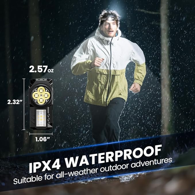 LED Headlamp Rechargeable with Motion Sensor - Super Bright Head Lamp with 6 Modes for Camping & Hiking Gear Essentials, IPX4 Waterproof Headlight Flashlight with Red Light, USB Cable Included(Orange)