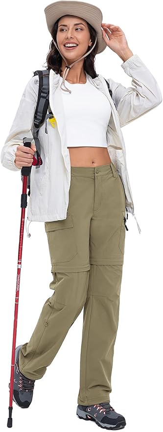 Cycorld Women's-Hiking-Pants-Convertible Quick-Dry-Stretch-Lightweight Zip-Off Outdoor Pants with 5 Deep Pockets