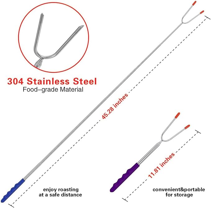 Briout Marshmallow Roasting Sticks 12 Colors Extra Long 45'' Stainless Telescoping Hot Dog Smores Skewers Kids Safe Barbecue Forks for Campfire, Bonfire and Grill(12 Count)