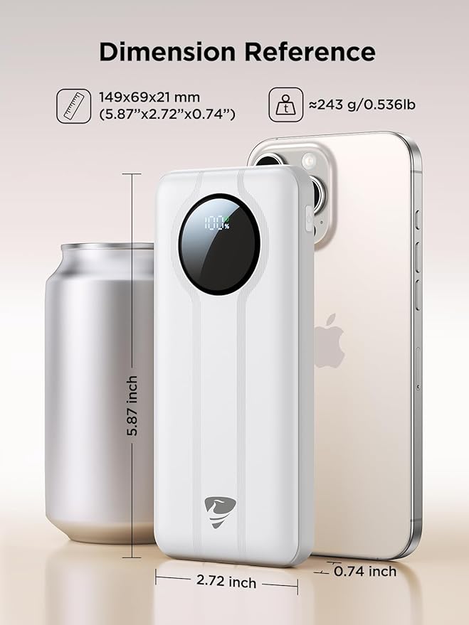 Aioneus Power Bank, 10000mAh Portable Charger with Built in Cables Fast Charging 22.5W USB-C in/Out Slim Travel PowerBank Battery Pack for iPhone 16 15 14 13 12 Samsung Galaxy S24 A15 Android Phone