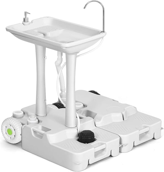 YITAHOME Portable Sink Camping,30 L Hand Washing Station with 30 L Sewage Tank, Rolling Wheels, Soap Dispenser, Towel Holder, Ideal for Outdoor, Travel, RV, Boat, Camper, Tripper