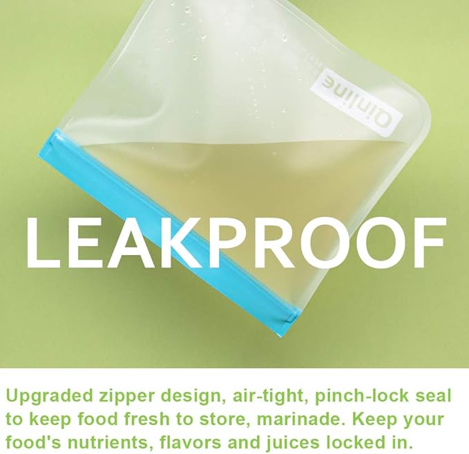 Reusable Food Storage Bags - 10 Pack Dishwasher Safe Freezer Bags, BPA Free Silicone, Leakproof for Marinate Salad Fruit Travel - 5 Sandwich 5 Snack