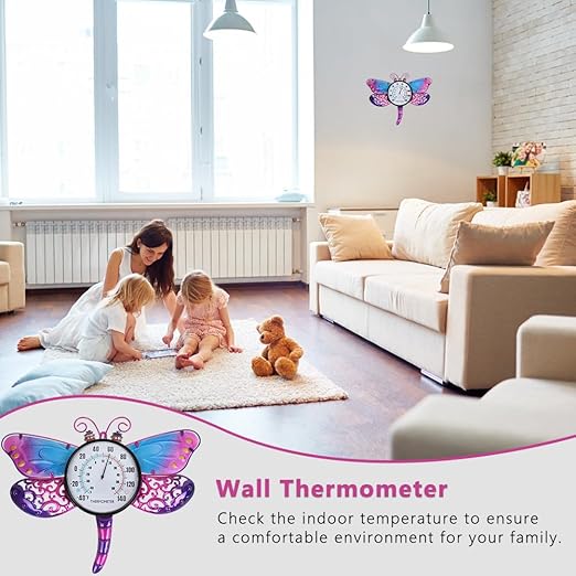 Indoor Outdoor Thermometer, Dragonfly Wall-Mounted Thermometer Waterproof for Patio Garden Yard & Living Room, No Battery Needed