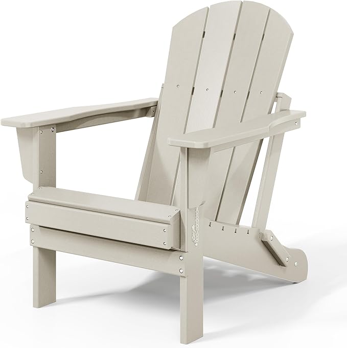 WestinTrends Malibu HDPE Outdoor Patio Folding Poly Adirondack Chair, Sand