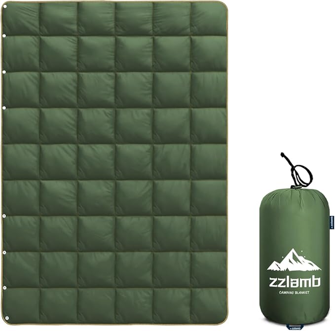 zzlamb Camping Blanket, Compact Lightweight Soft Puffy Blanket Water-Repellent, Packable Warm Quilt Down Alternative Picnic Hiking Backpacking Beach Travel RV Airplane Couch Car