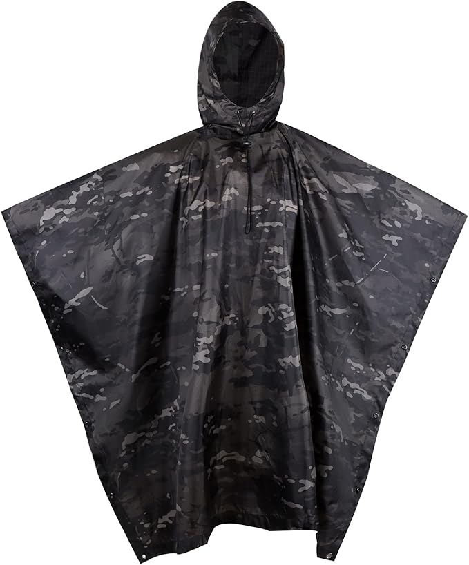 GRVCN Military Rain Poncho, Camouflage Raincoat Outdoor Waterproof Lightweight