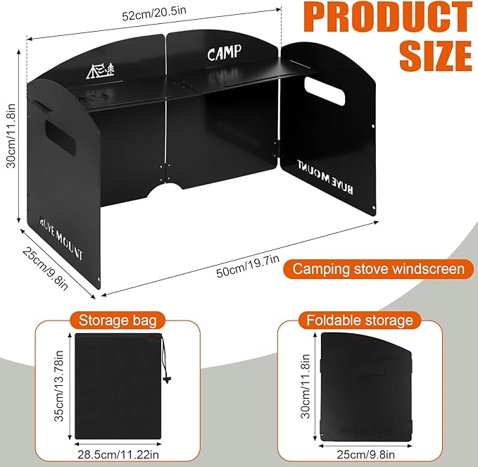 Black Camping Stove Windscreen 4 Plates Steel Camp Stove Windscreen Folding Outdoor Picnic Cooker Stove Wind Screen Windshield with Drawstring Bag for Camping, Hiking, Picnic, Backpacking, Cooking