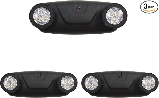 TANLUX LED Emergency Lights with Battery Backup, Two Head Adjustable Commercial Emergency Lights, UL Listed, AC 120/277V, Hardwired Emergency Lights for Business - 3 Pack(Black)