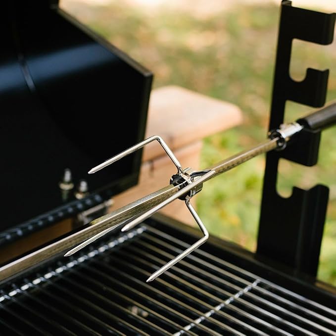 Ash & Ember 4W Rotisserie Spit Roaster Grill, Rated 33 LB, Horizontal Adjustable Spit Rod for Outdoor Charcoal BBQ with Hood, Roast Chicken, Lamb, Pig, Beef