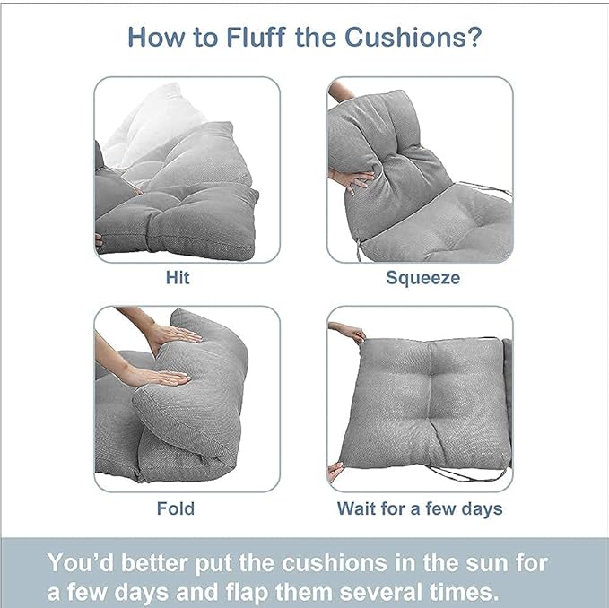 LVTXIII Outdoor Seat and Back Chair Cushion Patio Tufted High Back Cushion with Ties, Seasonal Replacement Rocking Chair Cushion for Home Office Garden Use, 44” L x 22” W, Set of 2, Stripe Beige