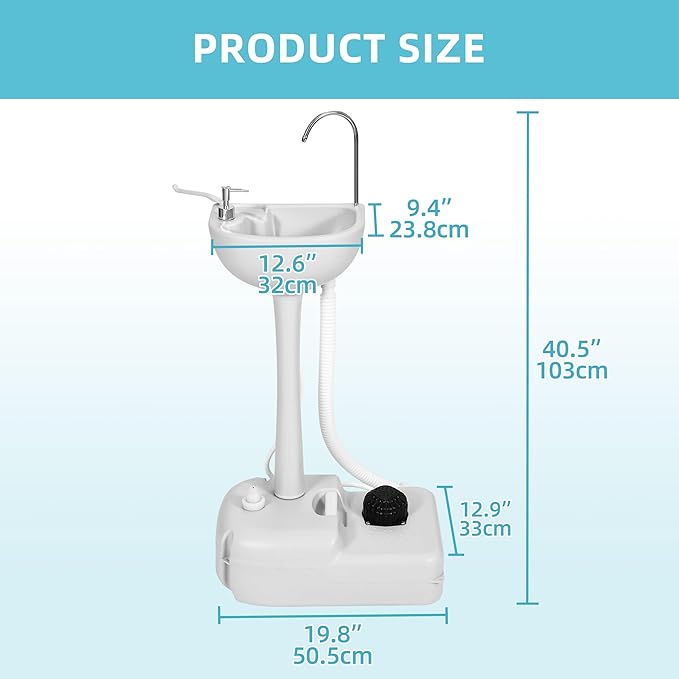 YITAMOTOR Portable Sink 17L Camping Hand Washing Station with Wash Basin Stand and Carry Bag, Wheels, Towel Holder, Soap Dispenser, for Outdoor, Travel, Boat, Gather, Worksite, Garden