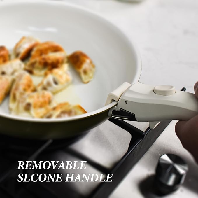 3-ply Stainless Steel Frying Pan with lid,With Titanium Ceramic Coating,Detachable Handle,Dishwasher and Induction&Oven Safe,Compatible All Cooktops,10 inch (10inch+lid+frying spatula+loofah)