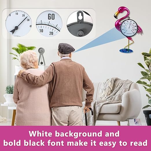 Flamingo Outdoor Thermometer, 17" H Wall Thermomter with No Need Battery, Indoor Thermometer Large Easy to Read for Patio Room Decor