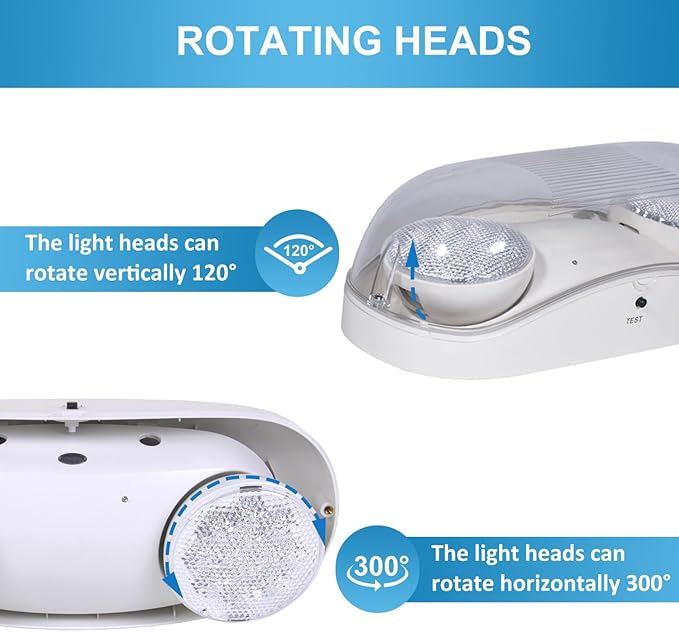 Outdoor Emergency Light with Battery Backup, Exterior Lights with Battery Backup, Wet Location, LED Egress Lights, Exterior Two Adjustable Heads Emergency Lighting Fixture,120/277V, UL Listed (2 Pack)