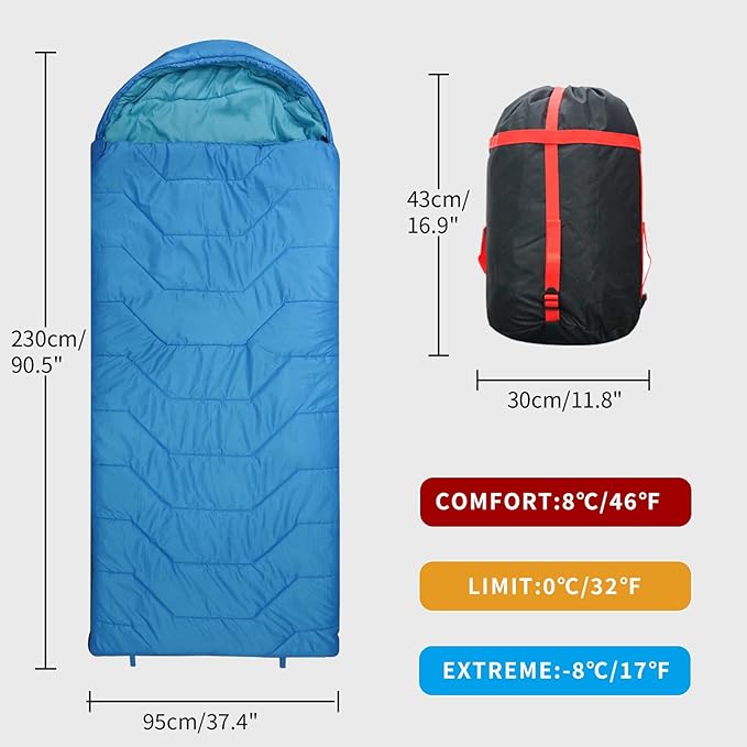 Jumbo Sleeping Bag for Adult&Kids,Cold&Warm Weather with Compression Sack and Water Resistant for Family Camping,Travel and Car Camping