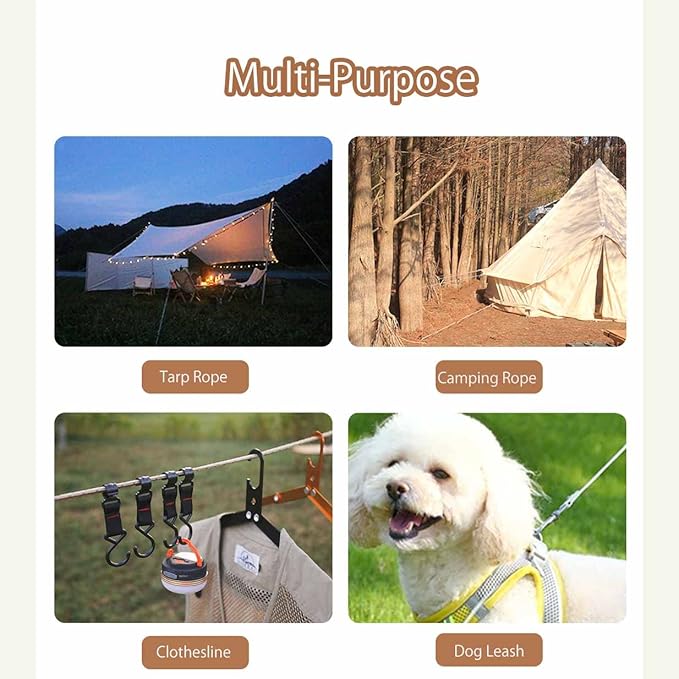 Hikeman Camping Rope with Ratchet Pulley,Quick Setup Outdoor Guy Lines Adjustable Tent Tie Downs Rope Hanger for Canopy,Kayak and Canoe,Grow Light (Orange)