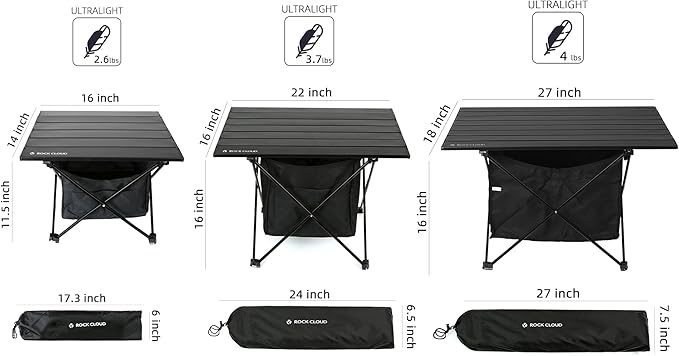 ROCK CLOUD Portable Camping Table Ultralight Aluminum Camp Table with Storage Bag Folding Beach Table for Camping Hiking Backpacking Outdoor Picnic, Size L
