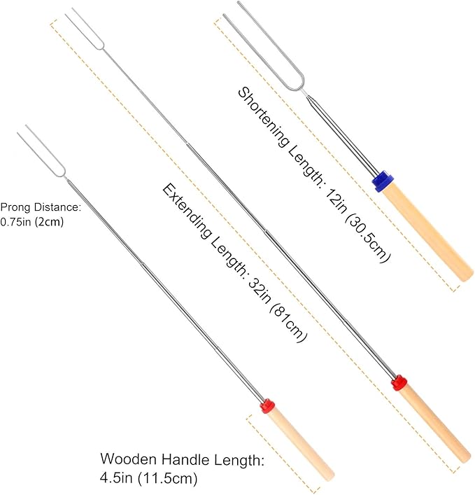 Marshmallow Roasting Sticks, Telescoping Smores Sticks for Open Fire Pit, 32 Inch Long Marshmallow Toasting Barbecue Forks S’mores Skewers for Campfire Camping Hotdog Hot Dog Bonfire Grill, 5 Pack