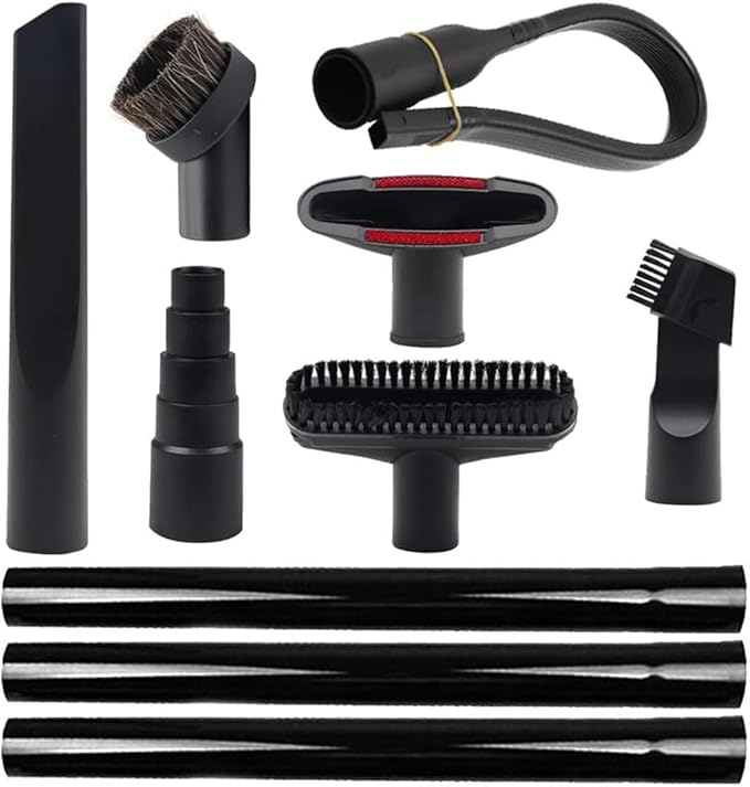 10 Pcs Vacuum Attachments Fit for Shop Vac Accessories - 1 7/8" to 1" Vacuum Hose Adapter, 1 1/4 inch Vacuum Extension Wand, 1 1/4" Vacuum Cleaner Accessories Brush Kit, Flexible Crevice Tool