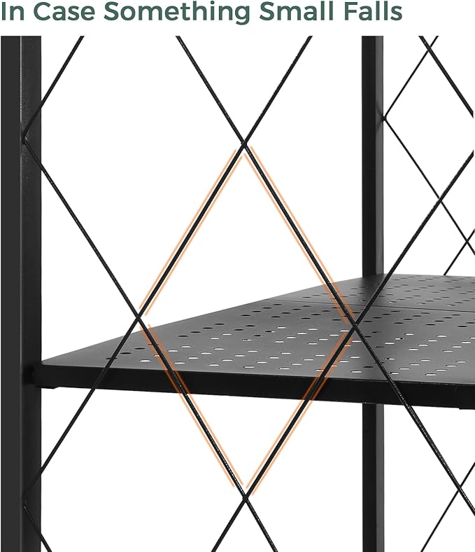 DEANIC 5-Shelf Folding Bookcase with Wheels, Rolling Bookshelf Heavy Duty Storage Shelves, Freestanding Metal Wire Shelving Unit for Living Room, Office, Kitchen, Basement, Pantry (Black)