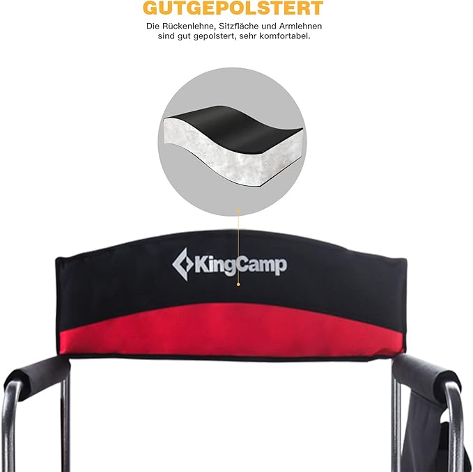 KingCamp 2-Pack Camping Folding Director Chairs with Side Table & Storage, Red