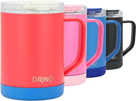 Drinco 16 oz Coffee Mug, Vacuum Insulated Camping Mug with Lid, Double Wall Stainless Steel Travel Mug Insulated Tumblers Coffee Mugs Coffee Cups Tea Cup (16oz Barn Red)