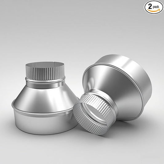 7" to 4" Galvanized Steel Crimped Air Duct Reducer/Increaser - 2 Pack for HVAC, Ventilation & Exhaust Systems (Bathroom, Kitchen, Dryer, Grow Tents, Dust Collection), Round Duct Pipe Adapter Fitting