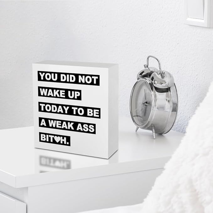 Inspirational Office Supplies Rustic Desk Decor Motivational White Wooden Box Sign Funny Farmhouse Wood Plaque Positive Cubicle Accessories Workout Room Gym Home Shelf Table Counter Decorations