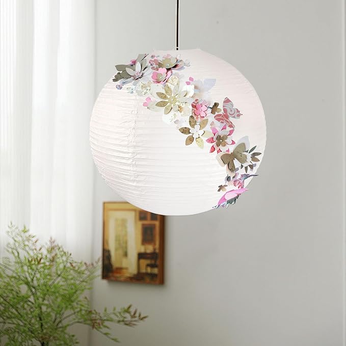 2 Pack White Round Paper Lanterns, 19.68" Large Hanging Paper Lantern Lamp, Chinese/Japanese Paper Pendant Lampshade for Party Decoration, Wedding, Home Decor Paper Ceiling Lampshade