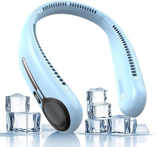 Portable Neck Fan,Gift Ideas,Personal Wearable Bladeless Fan,360° Cooling,LED Display,4-Speeds,6000mAh Rechargeable,Powerful Wind,Outdoor Travel Camping,Birthday Gifts for Men Women (Light blue)