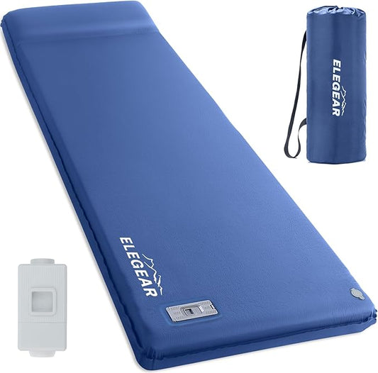 Elegear Self Inflating Sleeping Pad, Built-in Electric Pump 3.1" Ultra-Thick Memory Foam Camping Mattress with Pillow Foam Sleeping Pad for Camping R-Value 9.5 Foam Camping Pad for Car/Traveling