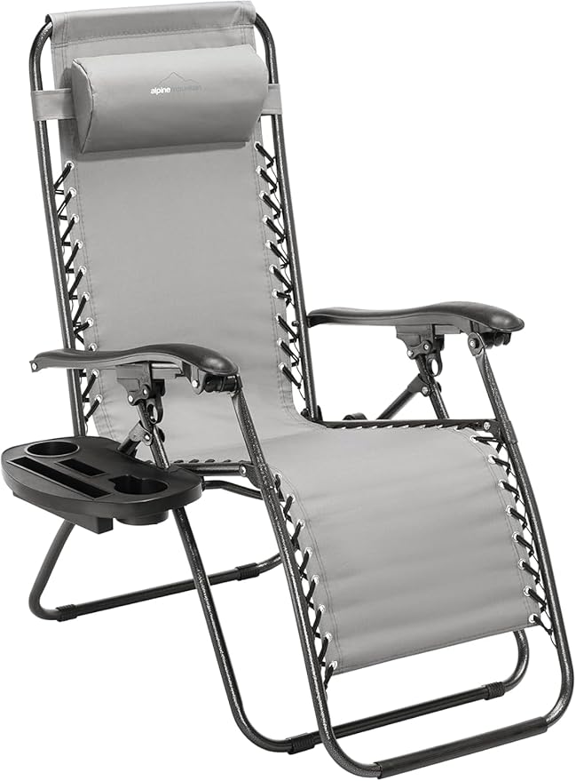 Heavy Duty Zero Gravity Chair with Adjustable Reclining, Extra Large Side Table, Gray 600D Polyester, Powder-Coated Steel Frame, 300 lbs Capacity (2)