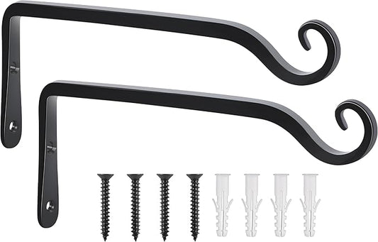 Gtongoko 2 Pack 10 Inch Plant Hangers Outdoor Metal, Plant Hooks for Wall Indoor, Outdoor Hooks for Hanging Bird Feeders, Plant Bracket, Lanterns, Wind Chinme, Black