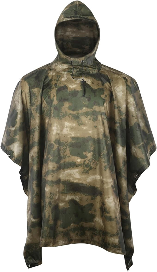 GRVCN Military Rain Poncho, Camouflage Raincoat Outdoor Waterproof Lightweight