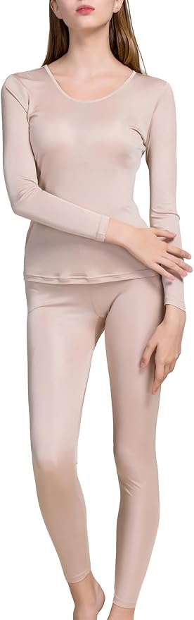 Grenasasilk Womens Silk Long Underwear Mulberry-silk Long Johns Thermal Underwear Sets Cold Weather Base Layer