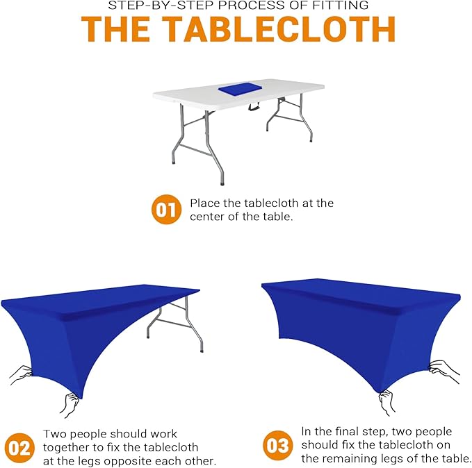 Eurmax USA Rectangular Fitted Spandex Table Covers 4ft Tablecloth Wedding Event Patio Table Decorations Stretch Table Cover for 4ft Folding Table (Blue,2 Pack)