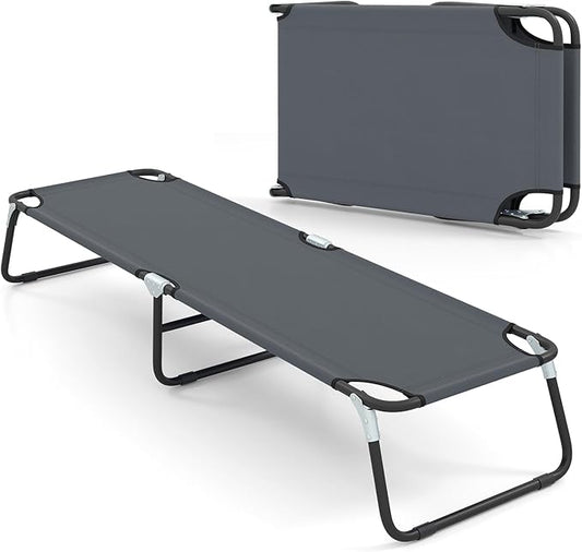 GYMAX Folding Camping Cot, Portable Ultralight Compact Sleeping Cot Bed for Adults with Oxford Fabric, for Outdoor Travel Backpacking Hiking Patio Home Office, 330LBS (Grey)