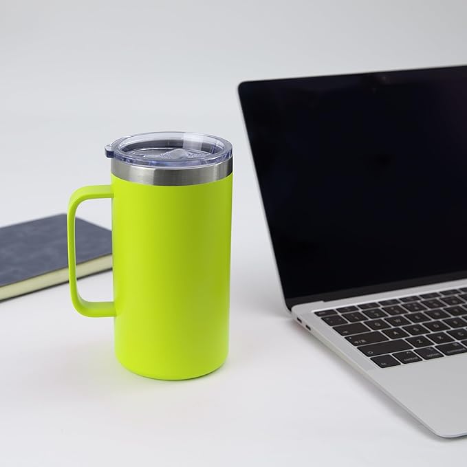 DOMICARE 24oz Mug with Handle and Lid, Stainless Steel Coffee Mug, Travel Mug with Handle, Double Wall Vacuum Coffee Tumbler, Reusable Insulated Cup, Light Green, Pack 4