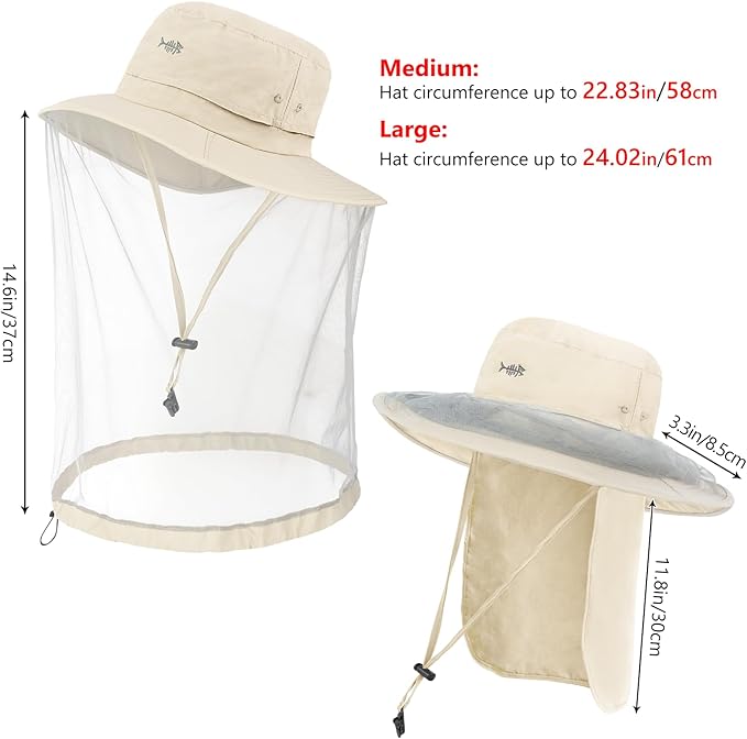 BASSDASH UPF 50+ Mosquito Net Hat with Stowable Neck Flap for Men Women Outdoor Fishing Hiking Camping Gardening FH17