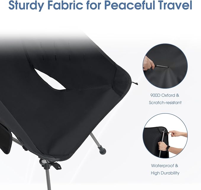 MOON LENCE Portable Camping Chair Plus, Upgraded Comfort & Size, Compact and Lightweight Still, Folding Chair for Backpacking & Hiking, 330Lbs Capacity (Black 2 Pack)