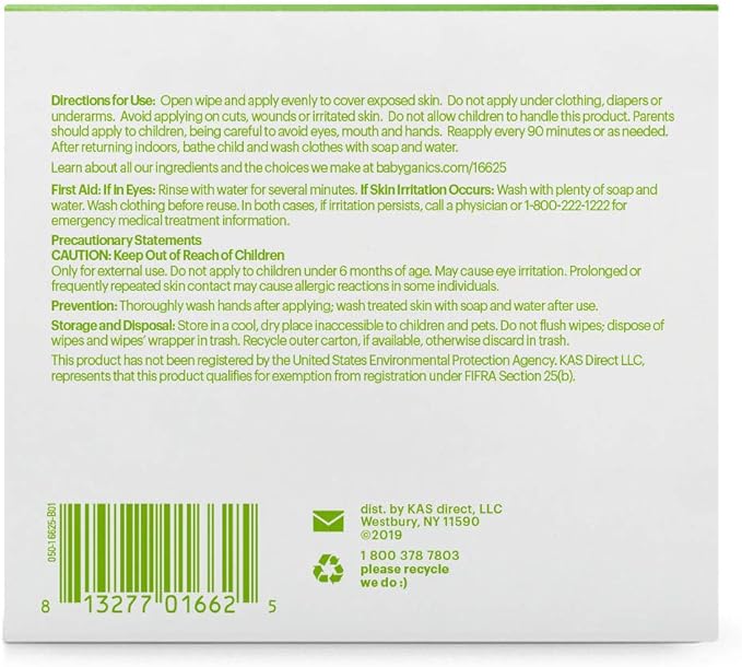 Babyganics DEET Free Travel Size Insect Repellant Wipes | Natural Plant Based, 30 Wipes (2 Packs of 15)